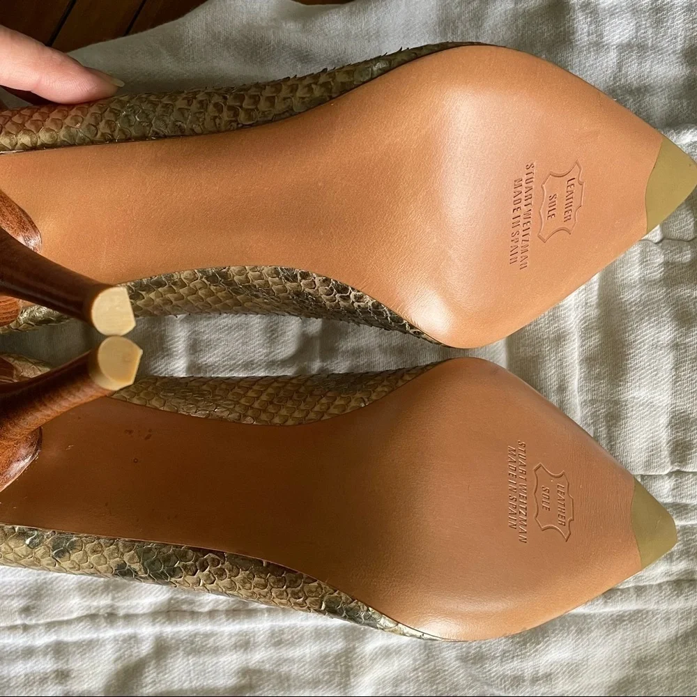 Stuart Weitzman Metallic Gold Snakeskin Heels Pumps stiletto shoes almost new 10